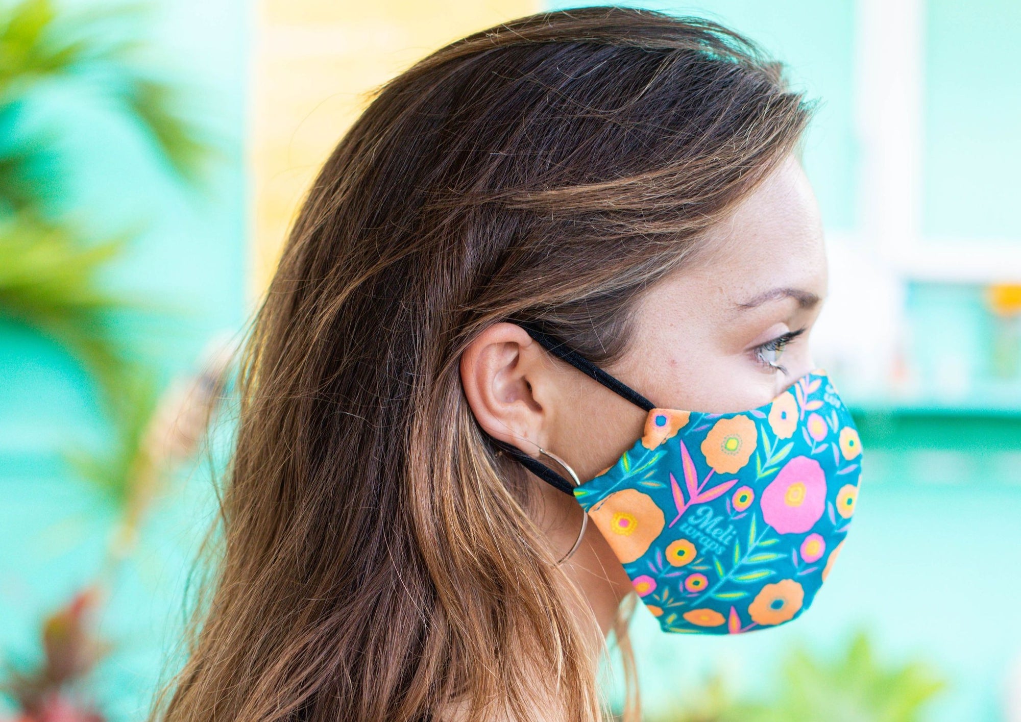 Meli Wraps 100% GOTS Organic Cotton Face Mask - Dark Bloom