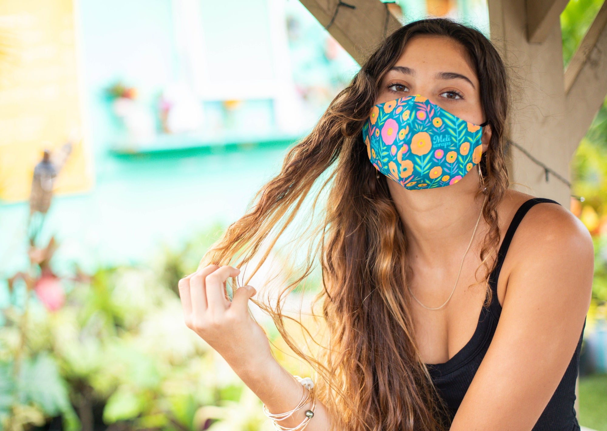 Meli Wraps 100% GOTS Organic Cotton Face Mask - Dark Bloom