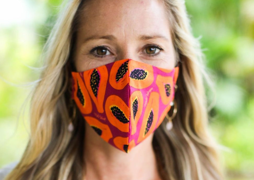 Meli Wraps 100% GOTS Organic Cotton Face Mask - Purple Papaya Print