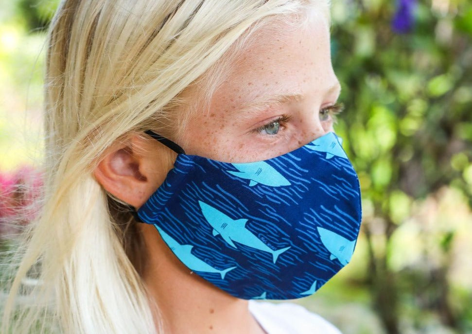 Meli Wraps 100% GOTS Organic Cotton Face Mask - Shark Print