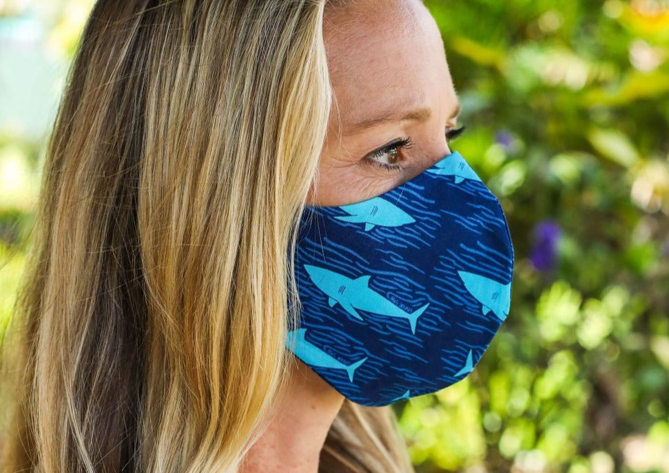 Meli Wraps 100% GOTS Organic Cotton Face Mask - Shark Print