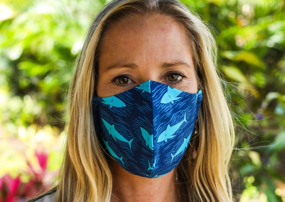 Meli Wraps 100% GOTS Organic Cotton Face Mask - Shark Print