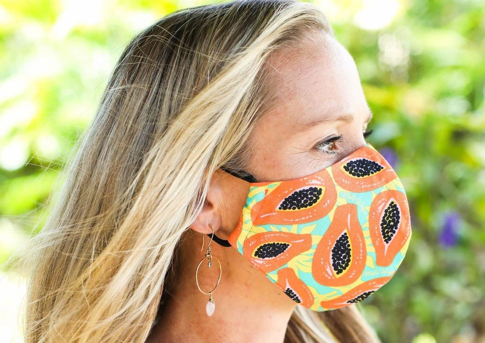 Meli Wraps 100% GOTS Organic Cotton Face Mask - Tropical Papaya Print