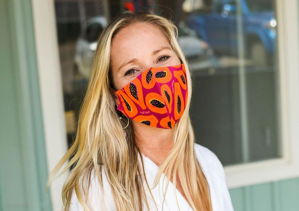 Meli Wraps 100% GOTS Organic Cotton Face Mask - Purple Papaya Print