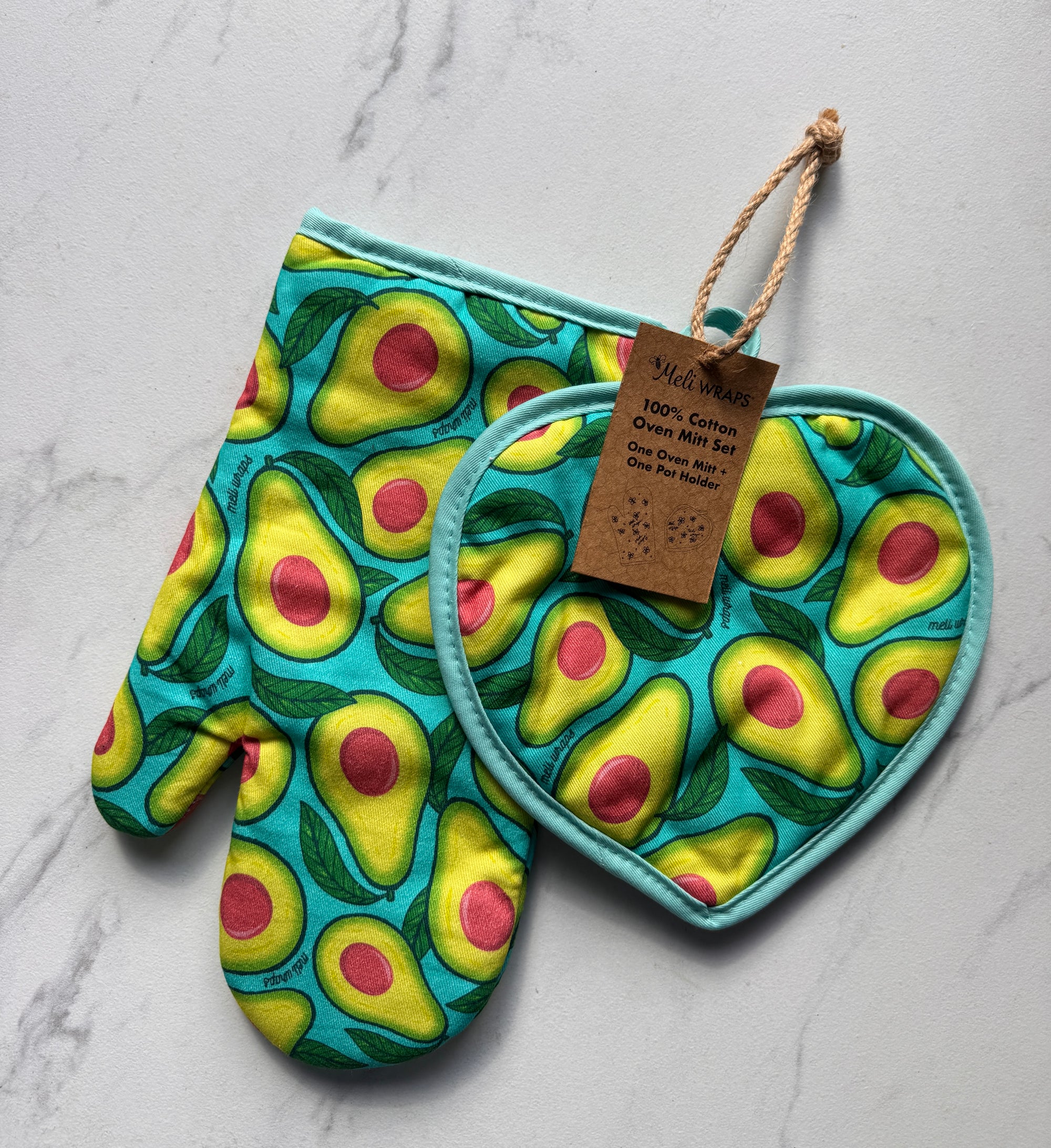 Pot Holder + Oven Mitt Set Avocado Print