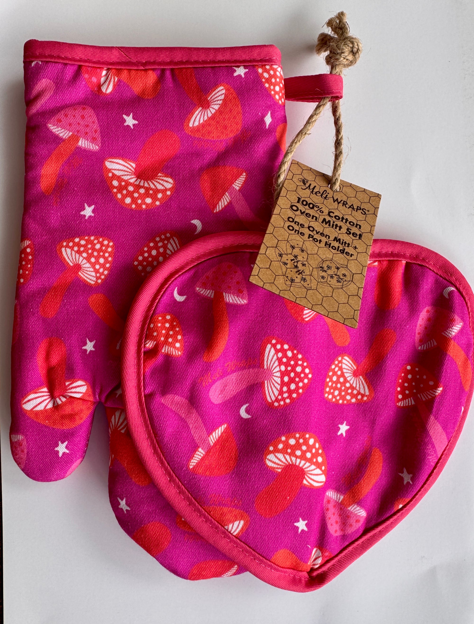 Pot Holder + Oven Mitt Set Mushroom