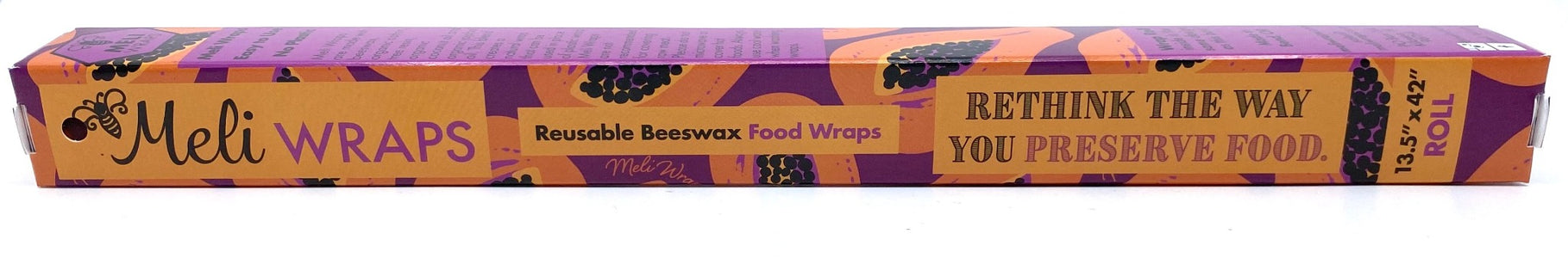 Meli Wraps Beeswax Wraps photo of a bulk roll of beeswax wraps in purple papaya print