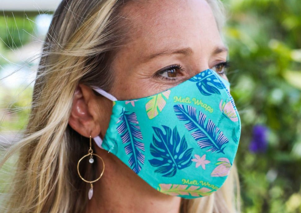 Meli Wraps 100% GOTS Organic Cotton Large Face Mask - Lau Print