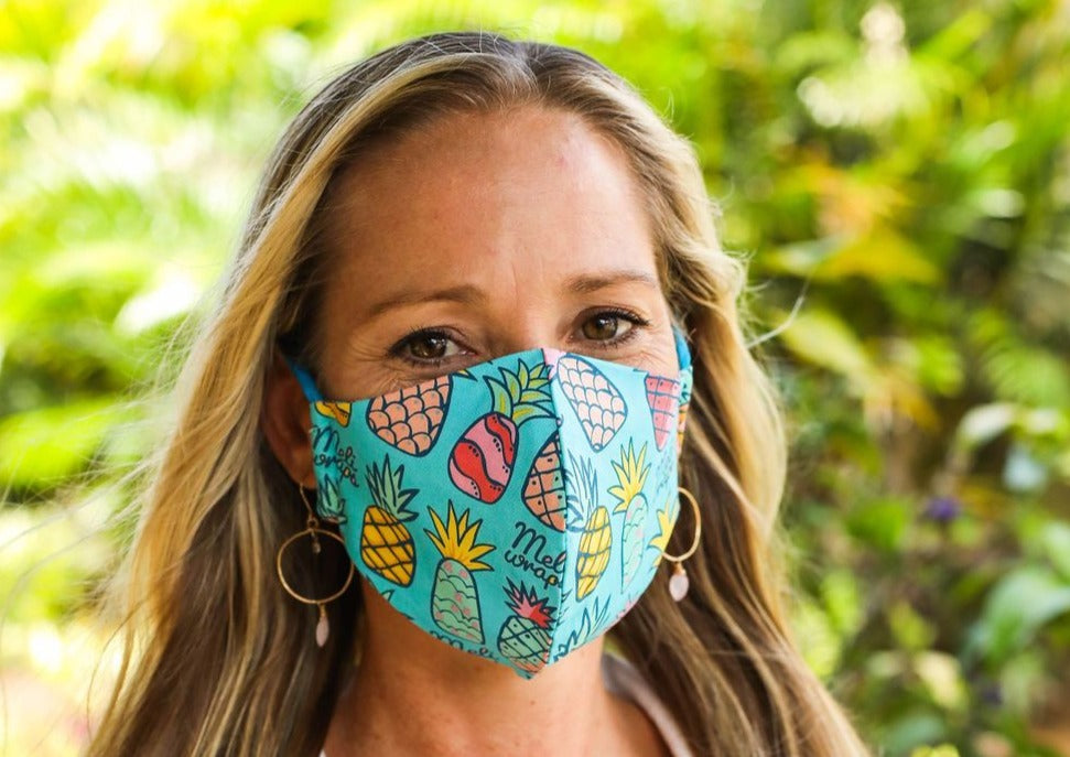 Meli Wraps 100% GOTS Organic Cotton Face Mask - Pineapple print